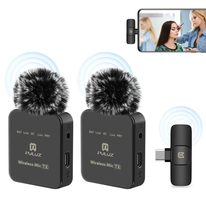 Бездротова система петличних мікрофонів Puluz PU646B (2 шт) для смартфонів, приймач Type-C