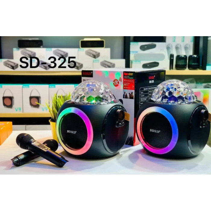 Портативна караоке-система SDRD SD-325 з двома мікрофонами і світловою кулею – ідеальна для вечірок