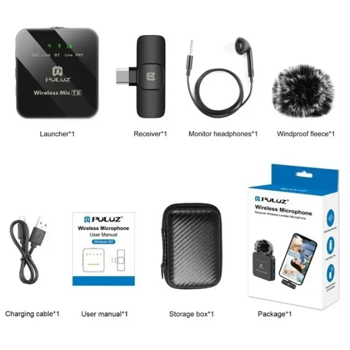 Бездротовий петличний мікрофон для смартфона Puluz, Type-C Phone